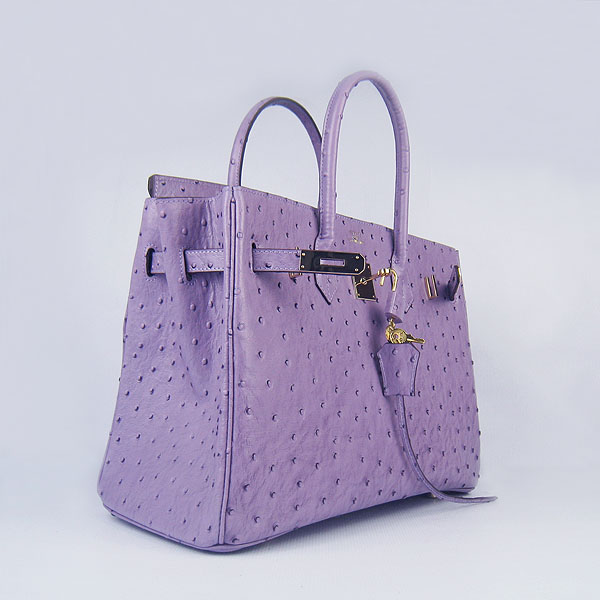 High Quality Fake Hermes Birkin 35CM Ostrich Veins Handbag Purple 6089